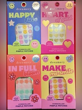 🆕 LOT OF 4 Assorted Happy Face Hydrocolloid Pimple Patches - Pink & Gold